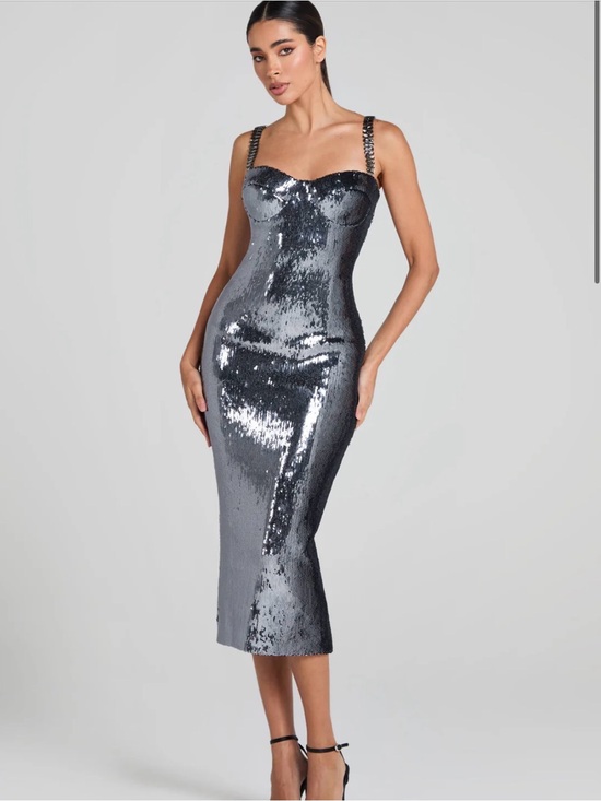 NADINE MERABI Dresses & Skirts - NADINE MERABI Brooke gunmetal embellished sequin bodycon corset midi dress